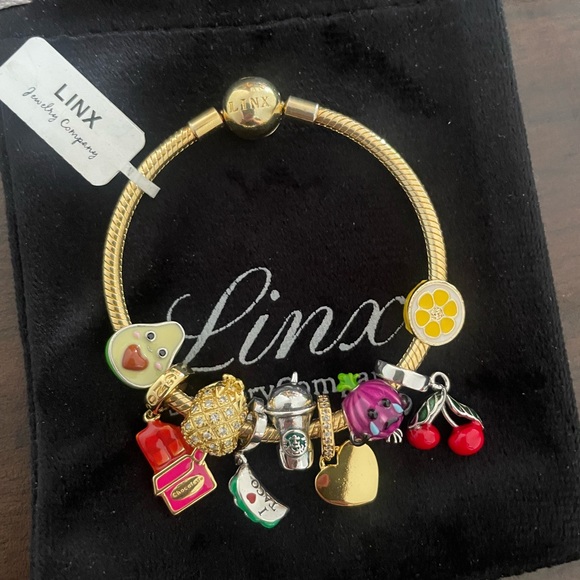 Linx Yellow Gold Snake Chain Bracelet with Food Themed Charms